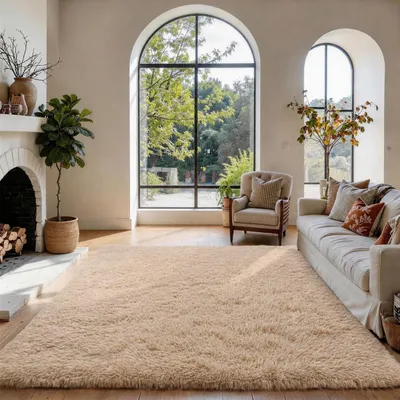 Productafbeelding van Vloerkleed - Hoogpolig - Beige - 120 x 180 cm