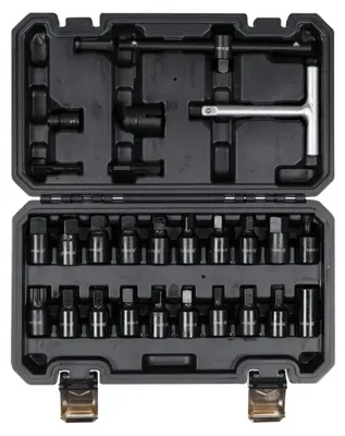 Produktbild von Yato Ölablassschrauben Set 26‑tlg. | Ölwechsel Werkzeug CrV 3/8″ Antrieb | Sechskant, Vierkant, Torx & Spline Bits | Universal Öldienst‑Schlüssel Auto