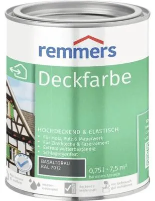 Zdjęcie produktu dla Remmers Deckfarbe basalt grey (RAL 7012), 0,75 litra, farba nawierzchniowa do stosowania wewnątrz i na zewnątrz, farba chroniąca przed warunkami atmosferycznymi do wielu podłoży, silnie kryjąca, odporna na warunki atmosferyczne