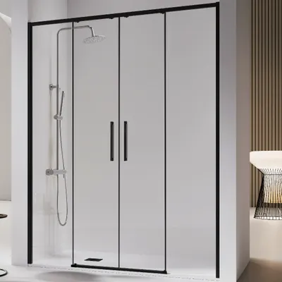 Produktbild von Duschwand mit zwei Schiebetüren für Nische DELTA 2 schwarz - 136-137 cm Glas 6 mm