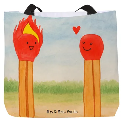 Produktbild von Mr. & Mrs. Panda Schultasche Streichhölzer Design - Weiß - Geschenk, Einkaufstasche, Reisetasche, Alltagstasche, Liebesgeschenk, Laptoptasche, Liebesbeweis, Strandtasche
