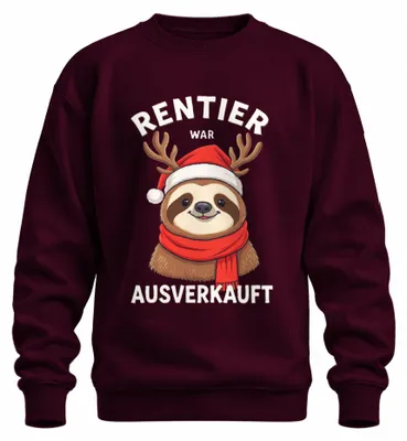 Obrázek produktu pro Reindeer bylo Sloth with Antlers Christmas Hat Uni mikina, vínová, XXL