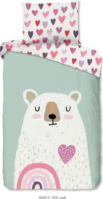 Imagen del producto de Juego de sábanas para cuna "Oso con corazón y arcoíris" - Multiusos - (140x200 cm) - Algodón de flanela