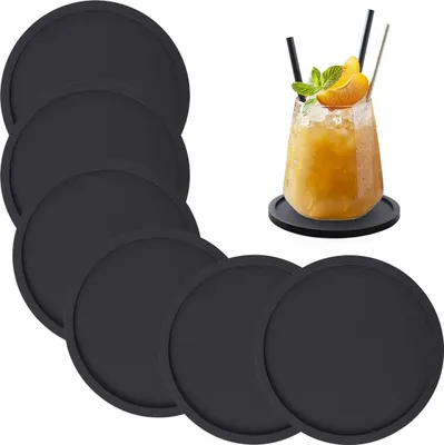 Produktbild von Silikon-Untersetzer, 6er-Set rutschfeste Becheruntersetzer, hitzebeständig (Schwarz)