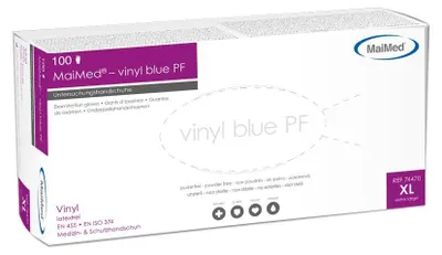 Produktbild von MaiMed-vinyl blue PF Gr. XL, unsteril, puderfrei Vinyl-Untersuchungshandschuhe zu 100 St./Box | Box (100 Stück)