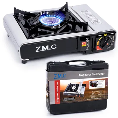 Produktbild von Campingkocher - Gaskocher - 1 Brenner - 2,2 kW - Piezozündung - Transportkoffer und LPG-Adapter - Ohne Gaskartusche