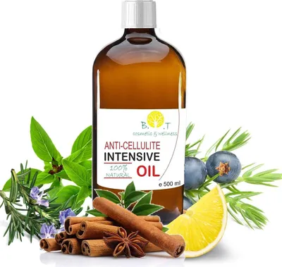 Produktbild von 100% Natürlich Anti Cellulite-Öl 500 ml Massageöl, Cellulite Massagegerät. Penetrieren Sie 6 Mal besser als Cellulite Creme. Mit ätherischen Ölen
