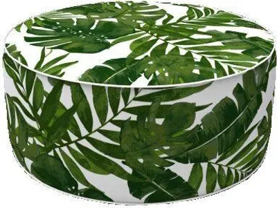 Produktbild von Primaster Sitzpouf aufblasbar weiß grün Ø 53 x 23 cm mit tropischen Blättern
