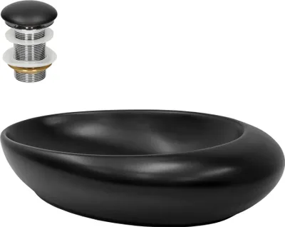 Produktbild von LuxeBath Waschbecken Aufsatzwaschbecken Oval, 58,5x37,5x14,5 cm, Schwarz, aus Keramik, inkl. Ablaufgarnitur ohne Überlauf