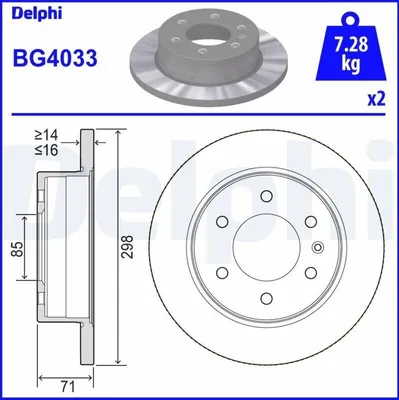 Produktbild von 2x DELPHI Bremsscheibe BG4033 für VW CRAFTER 30-50 Kasten (2E_) 71 4mm 298mm
