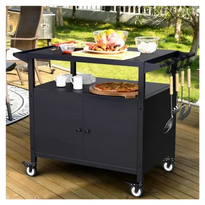Produktbild von Grilltisch für den Außenbereich mit Stauraum und beweglichem Grillwagen, Kücheninsel-Vorbereitungseinrichtung, Grillständer und Servierwagen mit 4 Utensilienhaken