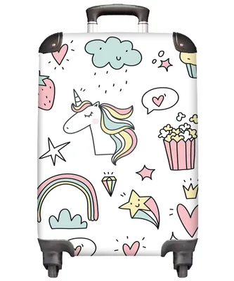 Produktbild von MuchoWow® Koffer Handgepäck Trolley Rollkoffer Kleine Reisekoffer mit 4 Rollen - Schnittmuster - Einhorn - Kinder - Mädchen - Regenbogen - Pastell - Cabin Size < 55x40x23 cm & 55x40x20 cm - Kinderkoffer - Kabinenkoffer - Boardgepäck - Reise-Box - Reisekoffer - Reisegepäck - Koffer mit Bild - Trolley für Kinder