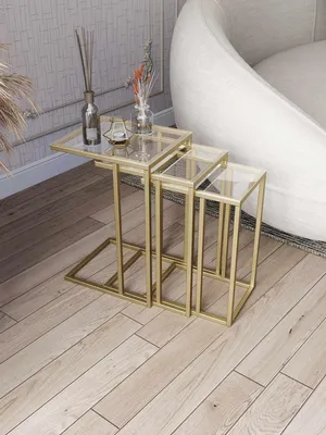 Produktbild von Skye Decor, Hochwertiger Nesting Tisch (3 Teile) - Gold, 100% Melamin, Modern