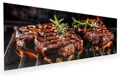 Produktbild von Küchenrückwand Spritzschutz Glas mit Motiv Gegrillte Steaks 40 x 40 cm