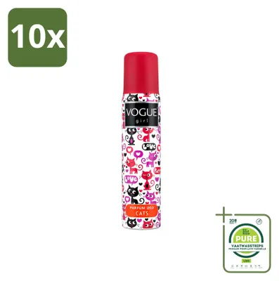 Productafbeelding van 10 x Vogue Girl Cats Deodorant - Witte chocolade en jasmijn - 100 ml - Grote verpakking - 10 stuks