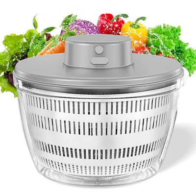 Produktbild von Elektrischer Obst- und Gemüse-Entwässerer, multifunktionaler Gemüse-Schleudertrockner, Edelstahl-Salatspinner, 4L Kapazität zum Waschen und Trocknen