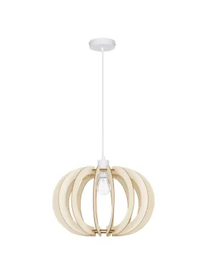 Image de Suspension "OTTOLINE" max. 12W blanc + bois naturel E27 dimmable sans ampoule