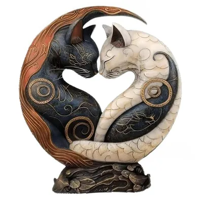 Produktbild von Yin-Yang-Katzenstatue, Skulptur, Schwarz, Kunst, Schreibtischdekoration, Kollektion, Figuren, Geschenk für Liebhaber, Sammlerfiguren