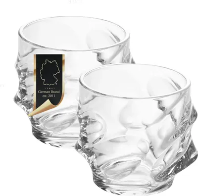 Produktbild von Intirilife 2x Whisky Glas in KRISTALL KLAR 'SCULPTURED' – Old Fashioned Whiskey Glas Bleifrei im Sculpture Design spülmaschinengeeignet perfekt für Scotch, Bourbon, Whisky uvm.