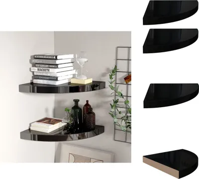 Produktbild von vidaXL Eck-Schweberegale 2 Stk. Hochglanz-Schwarz 35x35x3,8 cm MDF -  Wandregale
