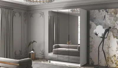Obrázek produktu pro Zrcadlová šatní skříň 150 cm COVO 3 - bílá / černé úchyty