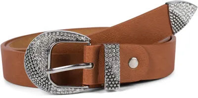 Produktbild von styleBREAKER Damen Gürtel Unifarben mit halbrunder, Strass verzierter Schließe, kürzbar 03010107