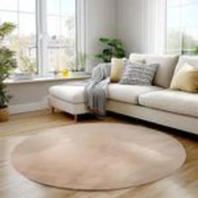 Zdjęcie produktu dla Dywan Carpettex, krótki włos, jednokolorowy, prany, antypoślizgowy, do salonu, sypialni i pokoju dziecięcego, Rozmiar: 200 cm Okrągły, Kolor: Beżowy