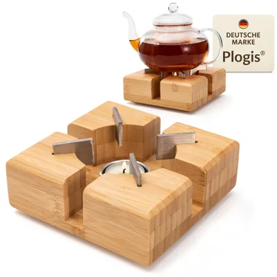 Produktbild von Plogis® Bambus Stövchen – Handgefertigter Teewärmer aus massivem Bambus, Stövchen für Teekanne & Geschirr