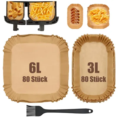 Image de 160 feuilles de papier sulfurisé pour les modèles Philips Airfryer Dual Basket série 3000 NA350 et série 5000 NA550, papier sulfurisé pour Airfryer 6 L + 3 L