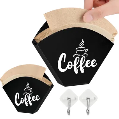 Kaffeefilterhalter aus Holz, schwarz, mit 2 Haken, 19x17,5x4 cm