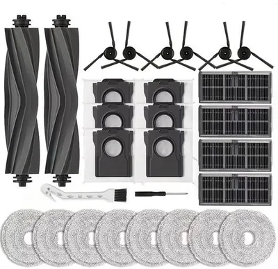 Produktbild von 28-teiliges Zubehörset für Roboterstäubler, inkl. 2 Gummibürsten, 4 Filtern, 6 Staubbeuteln, 8 Schwämmen, 6 Seitenbürsten und 2 Zubehörteilen.