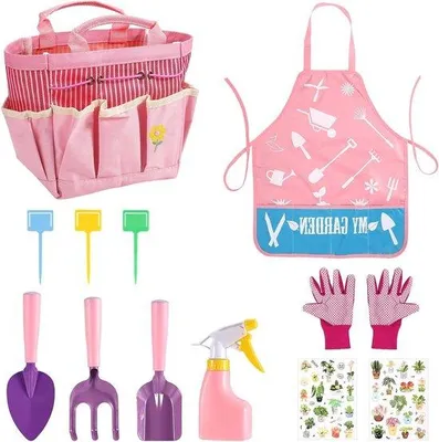 Produktbild von Kinder-Spielset 12-tlg. mit Schaufel, Harke, Tasche, Flasche, Handschuhe, Schürze, rosa