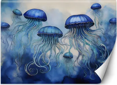 Produktbild von Vlies fototapete Blaue Meerqualle 250x175 cm Feeby Blau inkl. Kleber einfache Montage