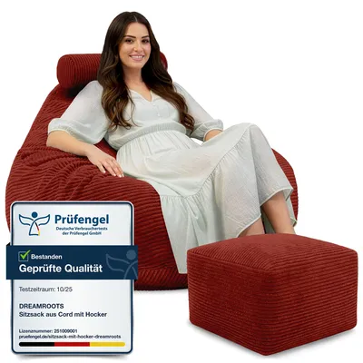 Obrázok produktu pre Dreamroots Bean Bag 90x90x100 cm Beanbag s operadlom a stoličkou a poťahom Podlahový vankúš Chill bag Bubibag Beanbag s výplňou, Fired Brick