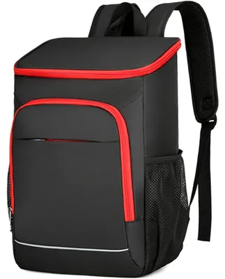 Productafbeelding van Koeltas met geïntegreerde koelbox, waterdicht, met 2 compartimenten, geschikt voor kamperen, wandelen, picknicken en strandbezoeken, zwart/rood
