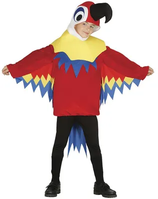 Produktbild von FIESTAS GUIRCA | Kleiner Papagei Kostüm für Kinder (5-6 Jahre) - Kapuze, Schwanz und Anzug - Tierkostüme für Halloween, Karneval und Kostümpartys - Id