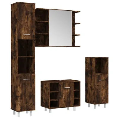Produktbild von vidaXL 4-tlg. Badmöbel-Set Räuchereiche Holzwerkstoff