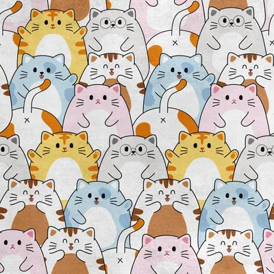 Obrázok produktu pre Kráľovská zamatová polyesterová látka na šitie - motív farebných mačiek kawaii