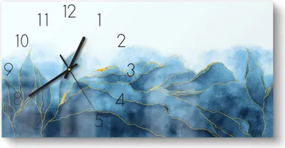 Produktbild von DEQORI Glasuhr 60x30 cm Zahlen 'Blauer Wasserfarbverlauf' Wanduhr Glas Uhr Design leise