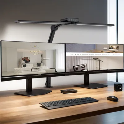 Produktbild von Schreibtischlampe LED Dimmbar mit Doppelter Lichtquelle Architektenlamp mit Lichtsensor Tischlampe für Büro Augenschutz Monitor Lampe mit Klemmbar 24W