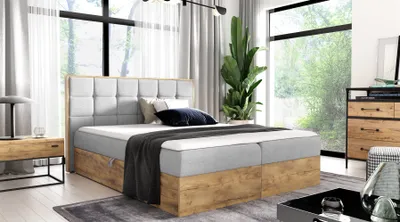 Produktbild von Boxspringbett Schlafzimmerbett KALYPSO 180x200cm Stoff Hellgrau inkl. Bettkasten