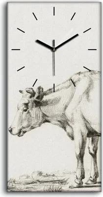 Produktbild von Wanduhr Bürouhr Leinwand Bild Geräuschlos 30x60 Zeichnung Tier Kuh Kunst - schwarze Hände