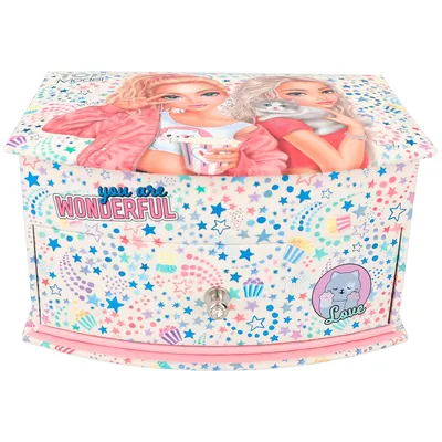 Produktbild von Depesche TOPModel Cutie Star - Kleines Schmuckkästchen in Rosa, mit Sternen-Muster und Model-Motiv, Schmuckbox mit Spiegel und Klappdeckel