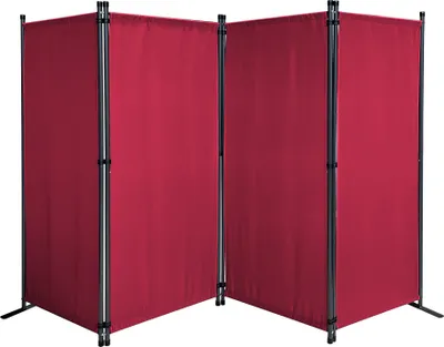 Produktbild von Paravent 4 Teilig 165 x 220 cm Stoff Raumteiler Trennwand Balkon Sichtschutz Stellwand Faltbar Rubinrot