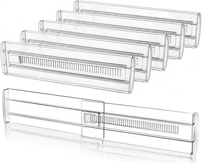 Produktbild von PolkaHome® Ausziehbare Schubladen-Organizer, 6 Stück, verstellbar, 28,5 - 50,5 cm, transparentes Acryl, Aufbewahrungs- und Ordnungssysteme für Schränke, Küche