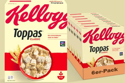 Produktbild von Kellogg's Toppas (6 x 500 g) – knusprige Vollkorn-Cerealien – reich an Ballaststoffen – natürlicher Genuss ohne künstliche Farb- und Aromastoffe