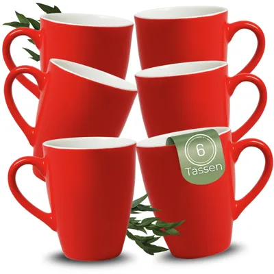 Image de Set de 6 tasses à café en céramique 340ml, tasses à thé en rouge