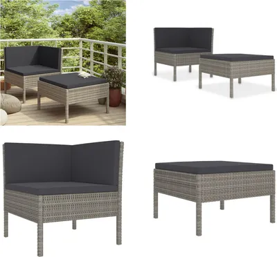 Produktbild von vidaXL 2 tlg. Garten Lounge Set mit Auflagen Poly Rattan Grau - Gartenmöbel-Set - Gartenmöbel-Sets - Gartengarnitur - Gartengarnituren