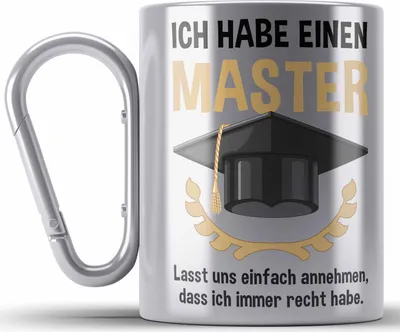 Produktbild von Trendation - Master Prüfung Edelstahl Tasse Karabiner bestanden Geschenk Abschluss Masterarbeit Exam Prüfung Graduation (Silber)