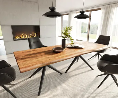 Produktbild von DELIFE Esstisch Edge 240x100 Akazie Natur Estelar rund Metall Schwarz Live-Edge